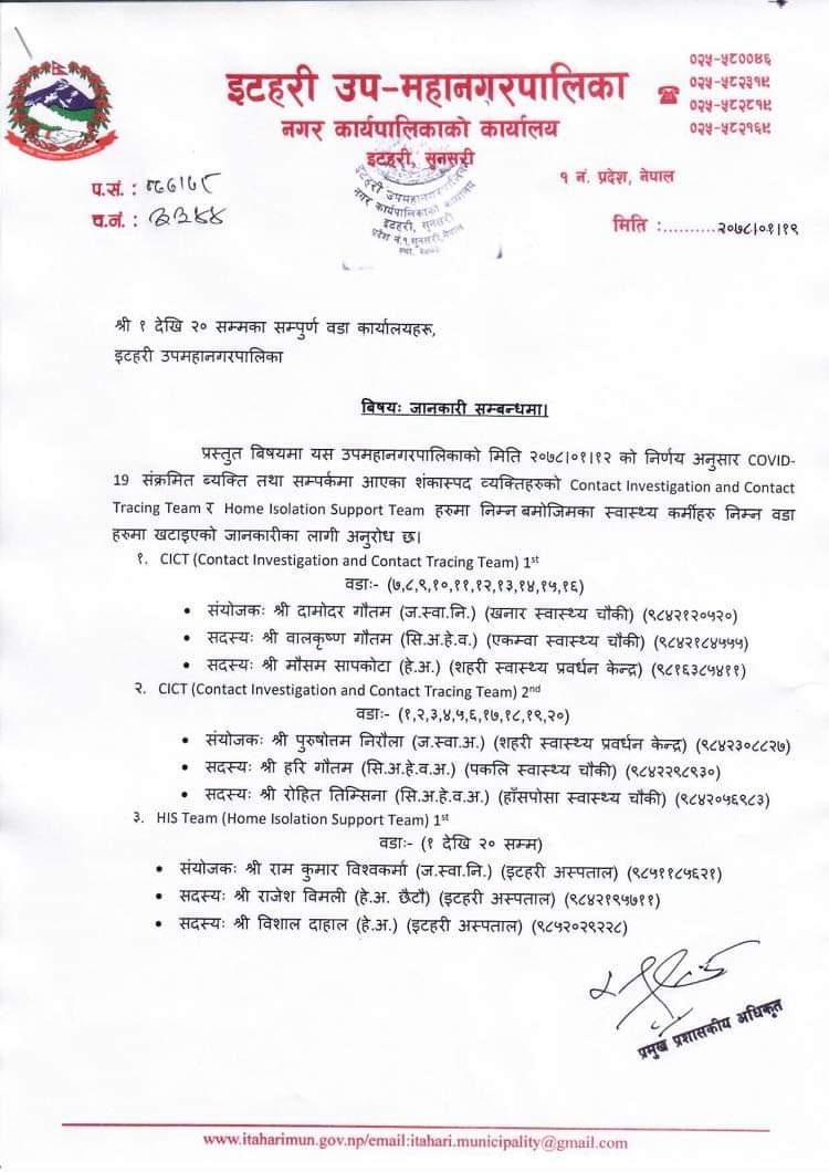 itahari begins pcr test.