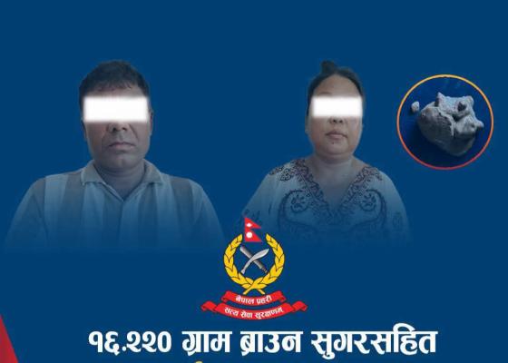 १६ ग्राम २२० मिलिग्राम ब्राउन सुगरसहित दुई जना पक्राउ १६ ग्राम २२० मिलिग्राम ब्राउन सुगरसहित दुई जना पक्राउ